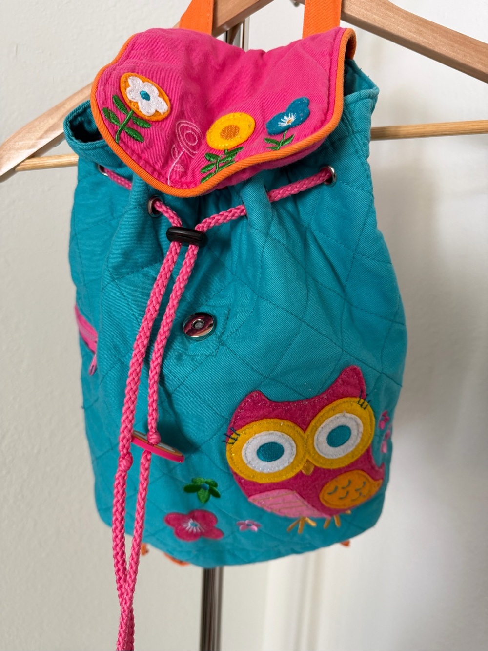 Kids Teal & Pink Owl Drawstring Backpack - Stephen Joseph